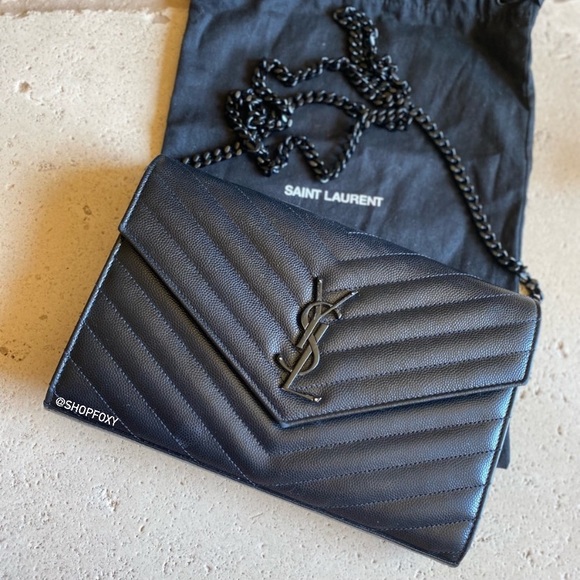 Saint Laurent Handbags - SOLD Saint Laurent Monogram Quilted Leather Wallet on a Chain